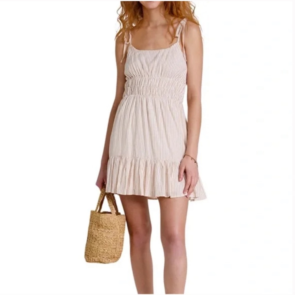 NWT MINKPINK Koa Strappy Mini Dress in White & Beige Stripes